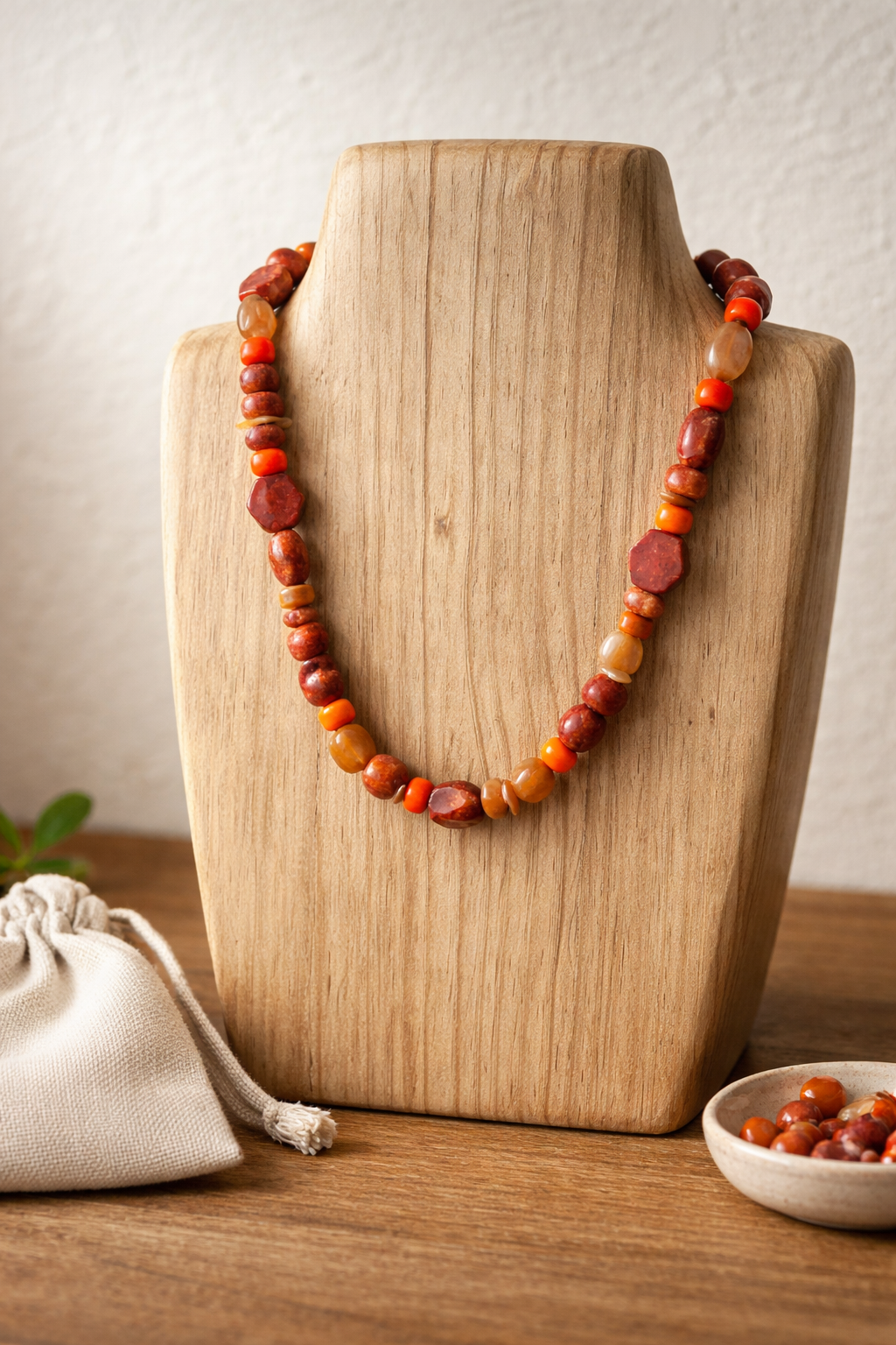 Collar en Coral y Madera (corto)