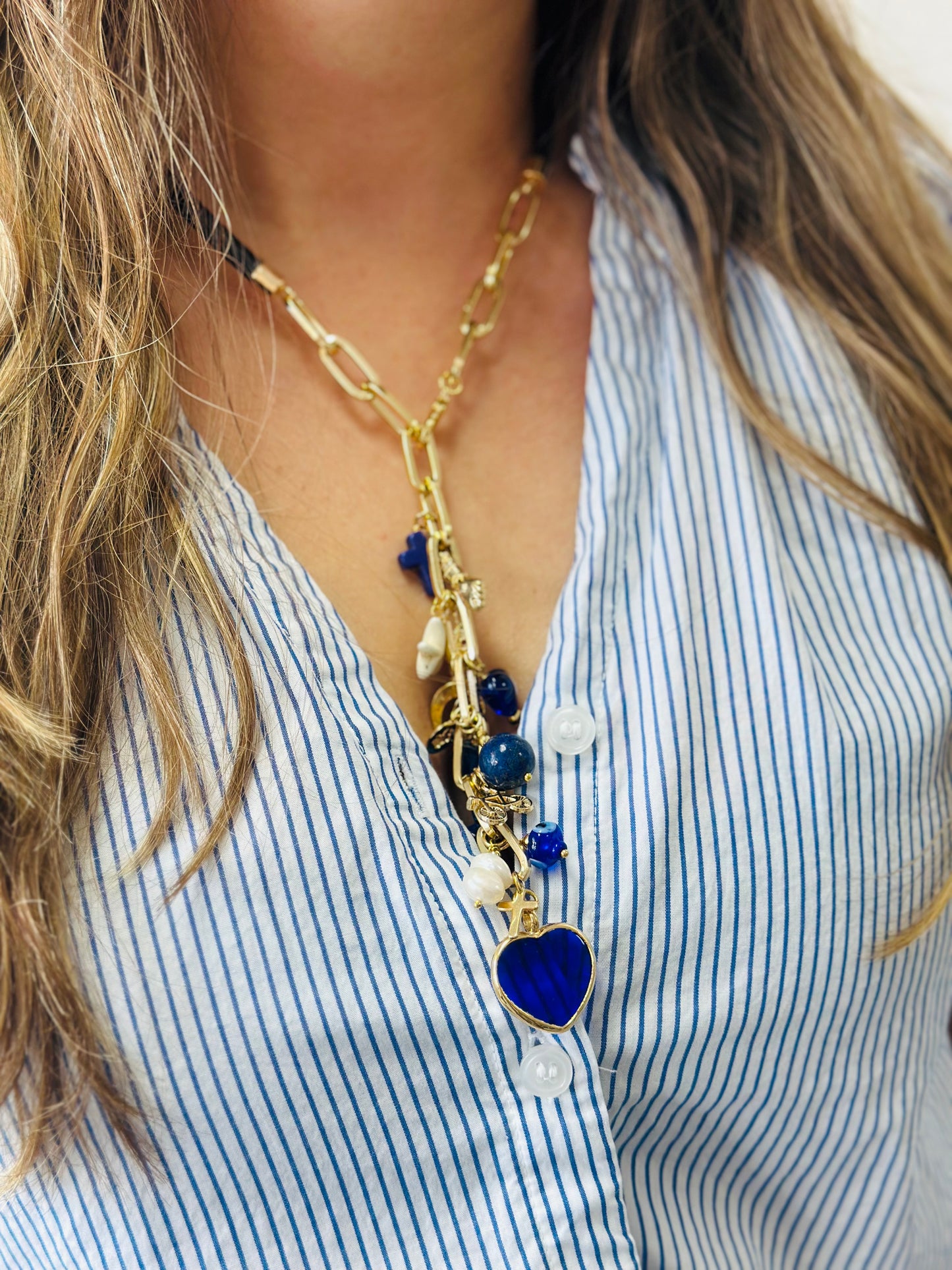 A Collar de Cuero y Cadena / Dije Corazón Azul 💙