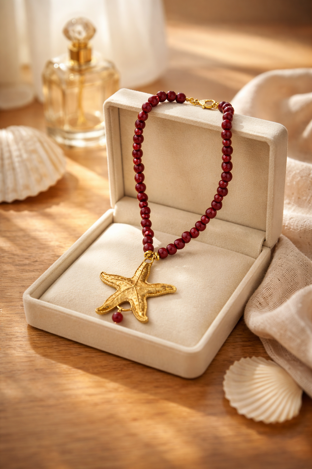 A Collar de cuentas de Vidrio vino tinto y dije de Estrella ⭐️