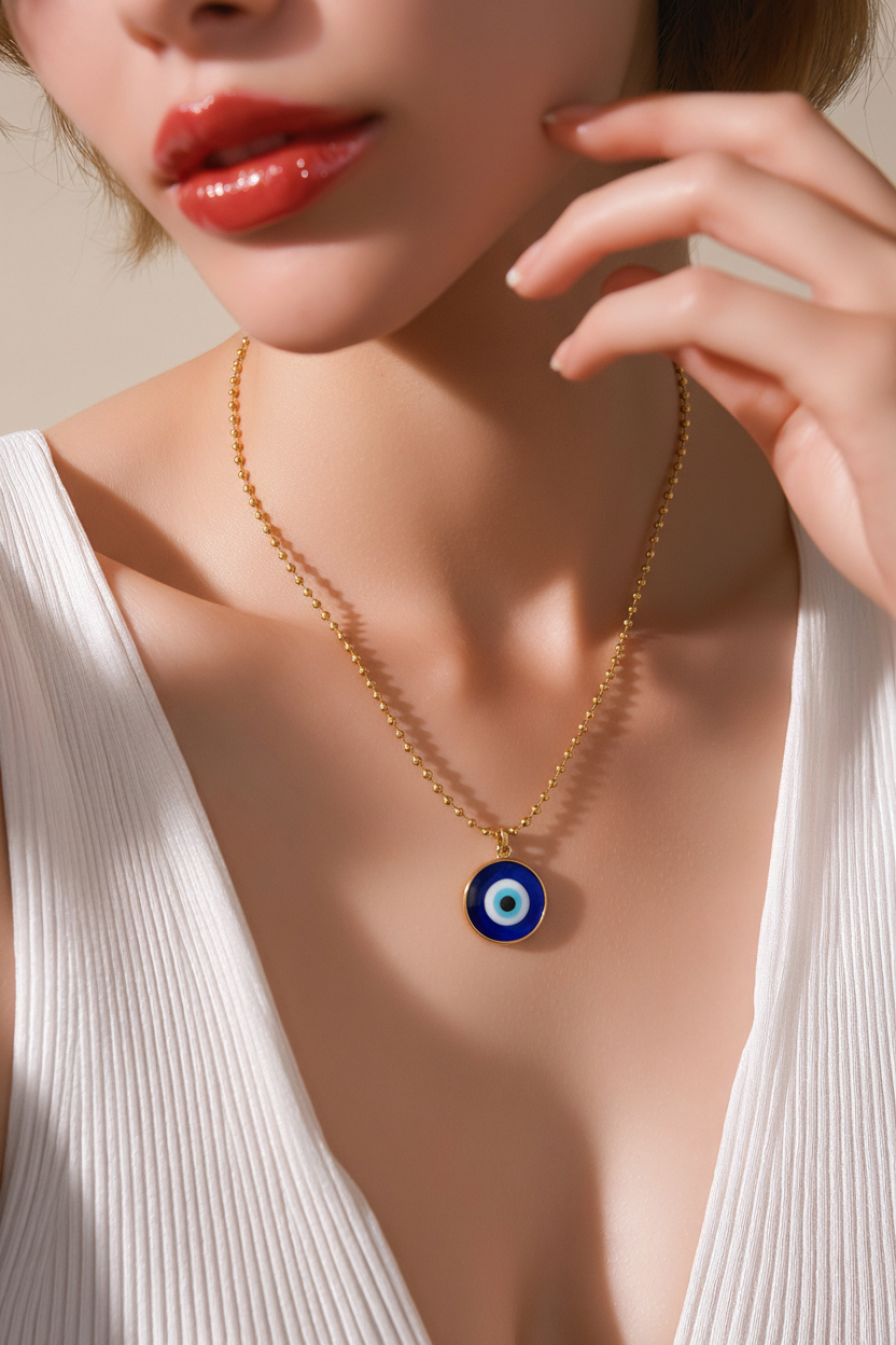 A Cadena estilo militar con baño de oro 18k y dije de Ojo Turco 🧿