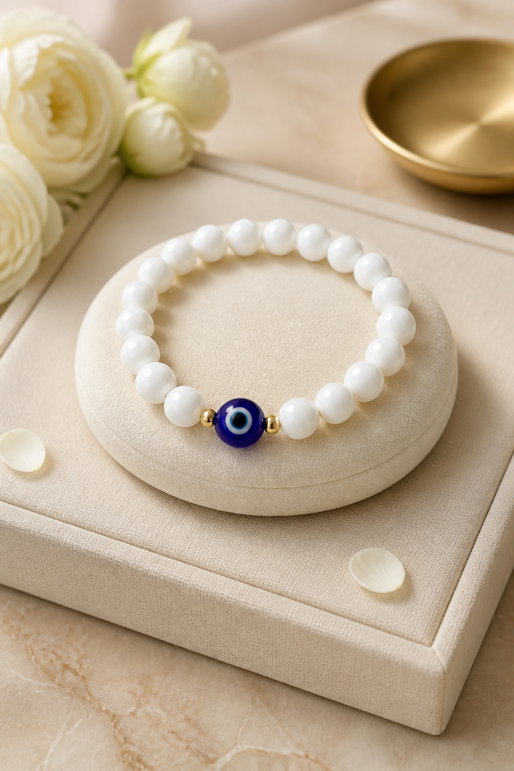 Pulsera de Coral blanco con dije de Ojo Turco 🧿