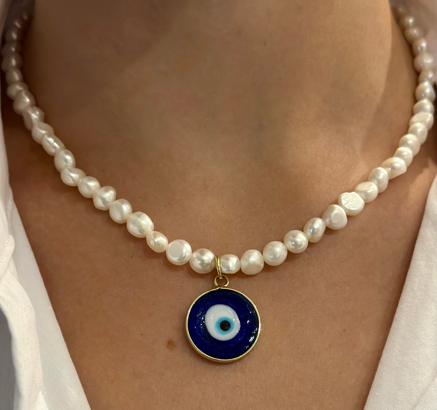 Collar de Perlas naturales con Ojo Turco