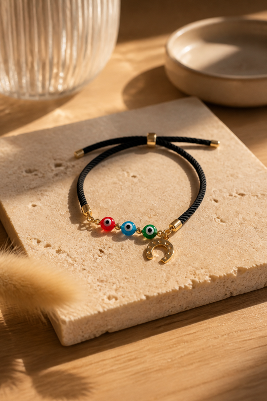 A Pulsera de cordón negro con ojos turcos 🧿