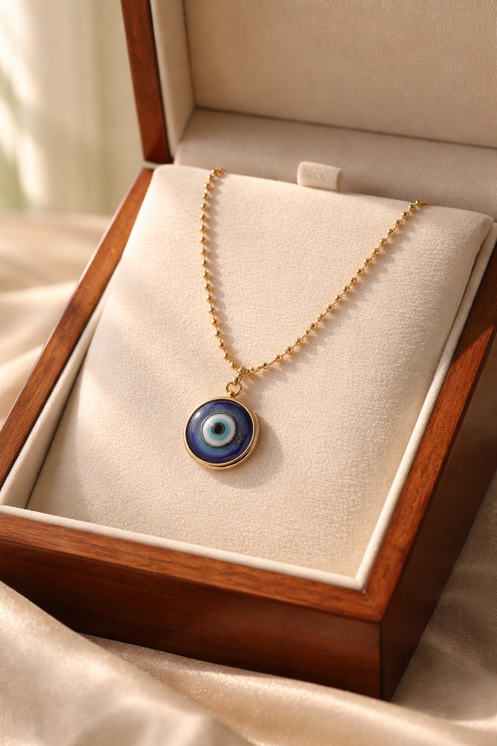 A Cadena estilo militar con baño de oro 18k y dije de Ojo Turco 🧿