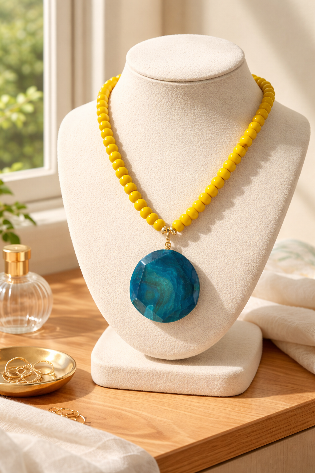 A Collar de Cuentas de Vidrio amarillo y Piedra natural