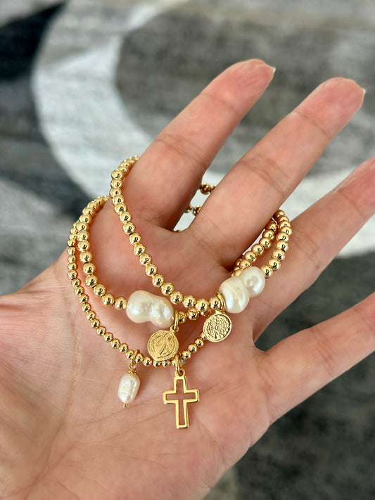 A- Pulseras de Balines con Perla Narural