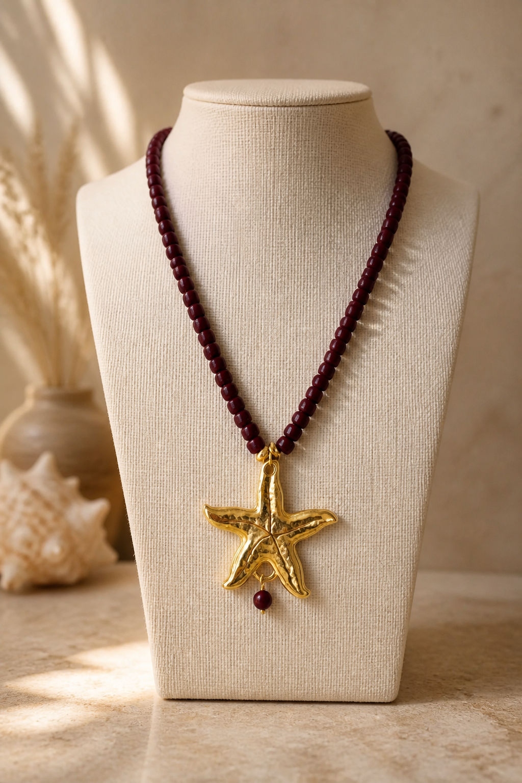 A Collar de cuentas de Vidrio vino tinto y dije de Estrella ⭐️