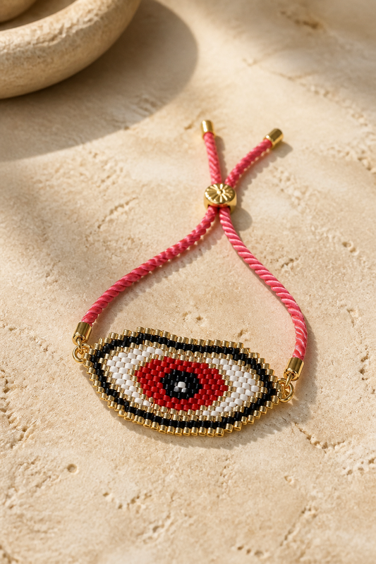 A Pulsera en cordón coral con dije en Miyuki