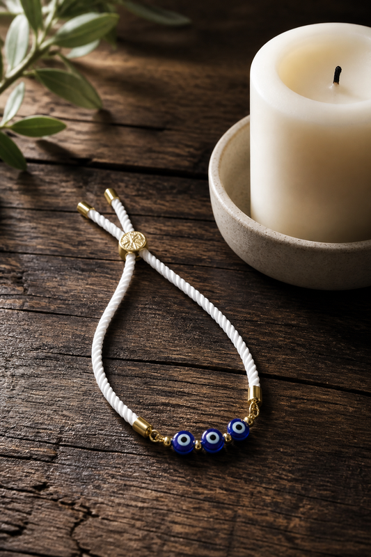 A Pulseras en cordón blanco con Ojos turcos 🧿