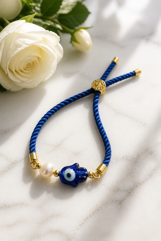 Pulsera en cordón azul con dije Ojo turco 🧿