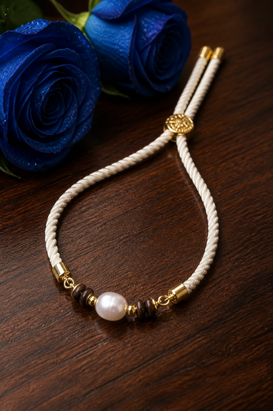 Pulseras en cordón blanco con perla natural