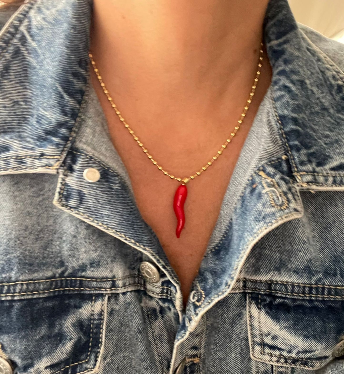 A Cadena estilo militar con dije Cornicello italiano