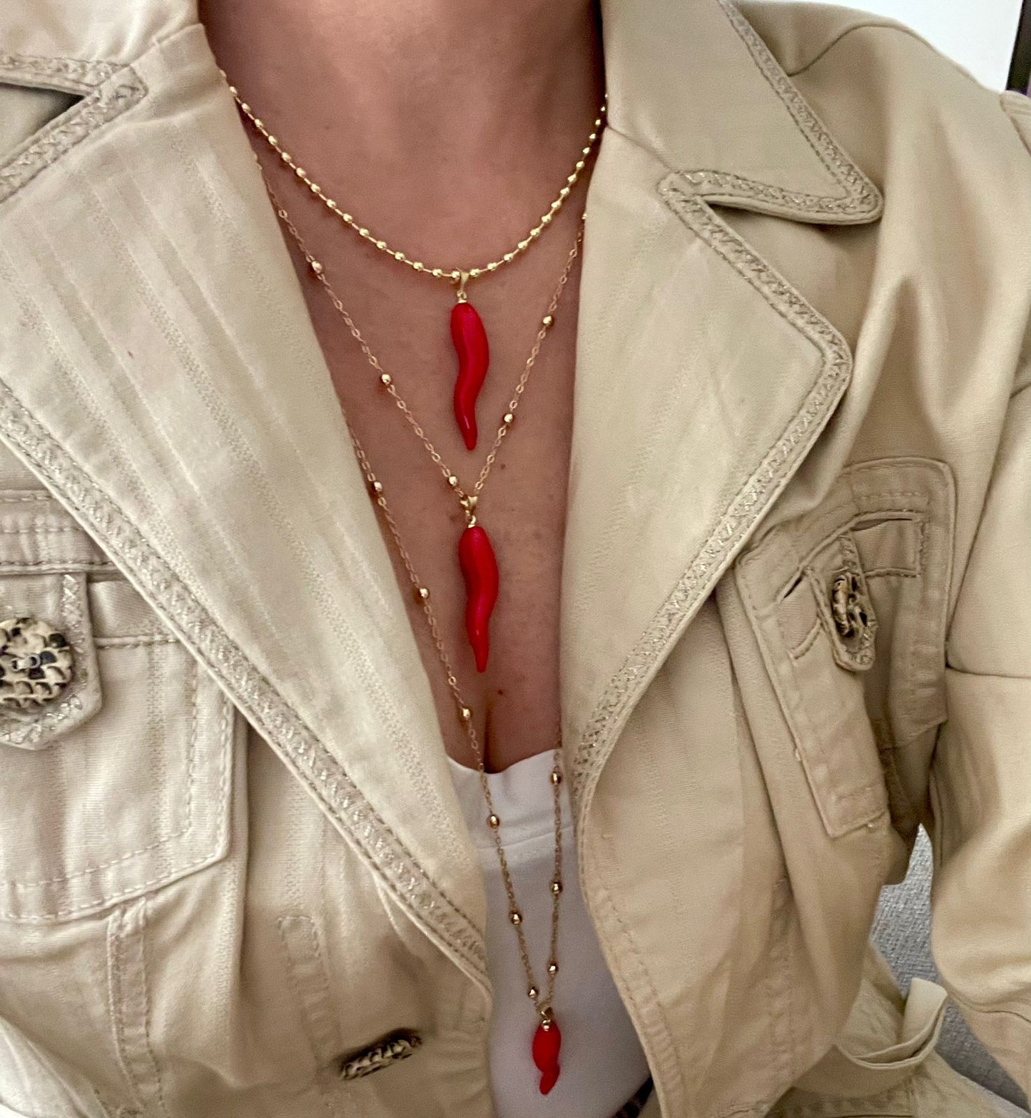 A Cadena estilo militar con dije Cornicello italiano