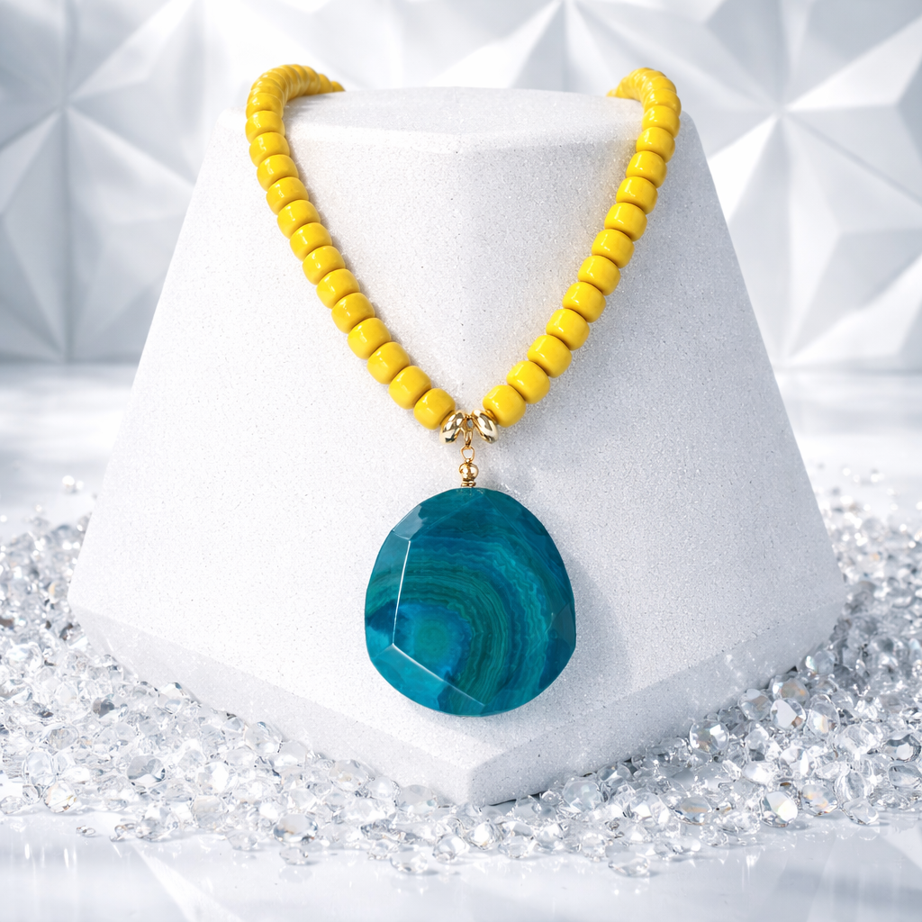 A Collar de Cuentas de Vidrio amarillo y Piedra natural